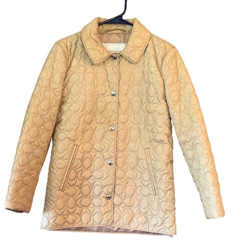 Coach Signature Monogram Quilted Jacket Tan XS Logo Button  Coat originally $450